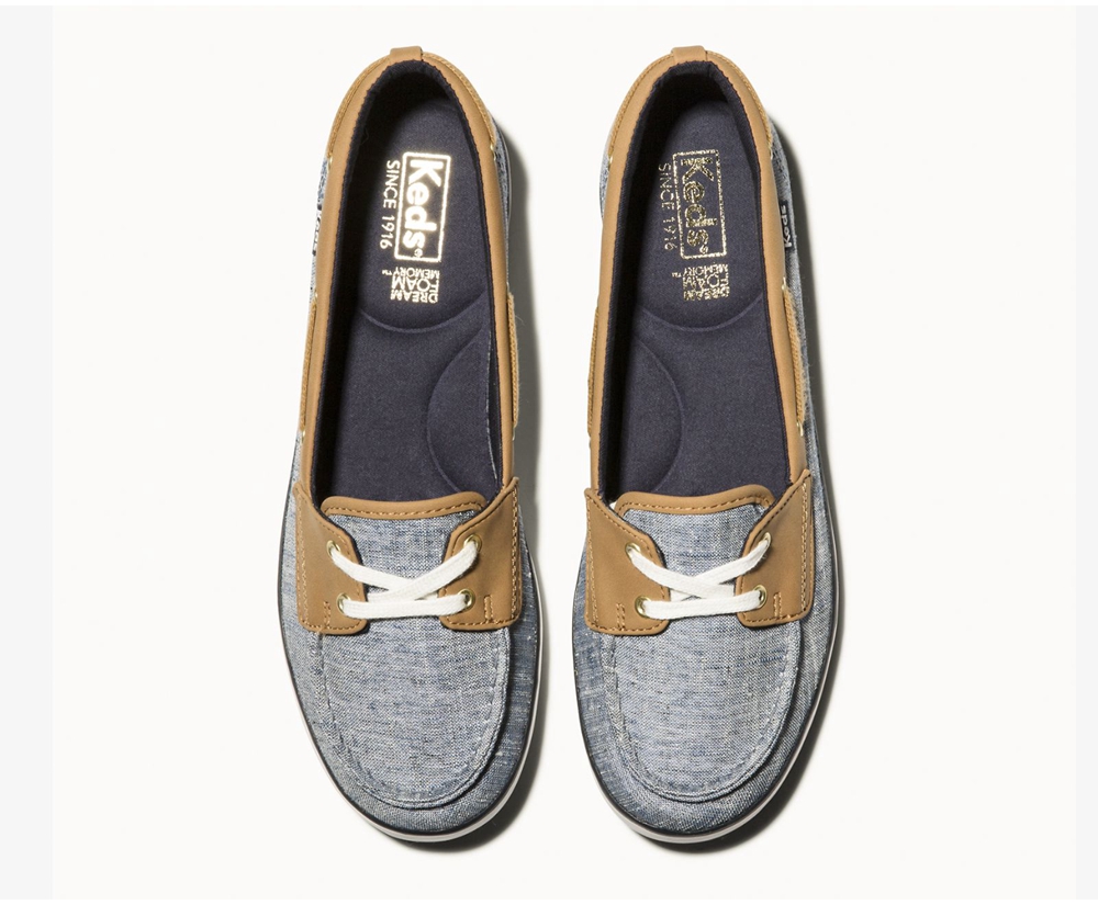 Keds Slip Ons Navy - Charter Airy Chambray - Womens WAFKJE-539